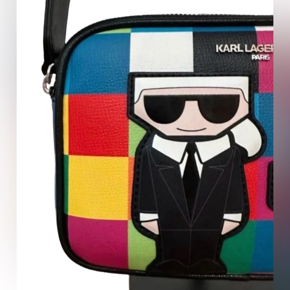 KARL LAGERFELD ~ Multicolor Color-Block Messenger Bag with Iconic Karl Design - Picture 3 of 8